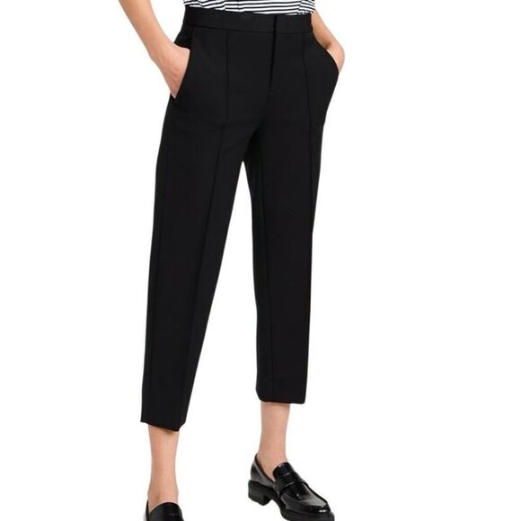 Vince Pintuck Tapered Trouser Pants Cropped Pockets Women 12 Black Office NWT - Picture 1 of 11